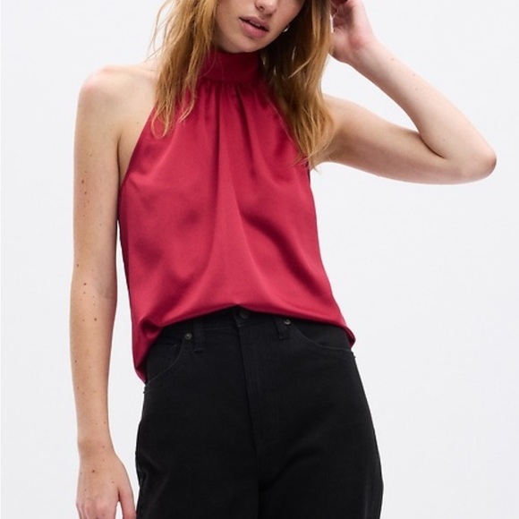 GAP Tops - GAP Vibrant Sled Red Halter Blouse,Size S,Satin,100% polyester,Made in Vietnam